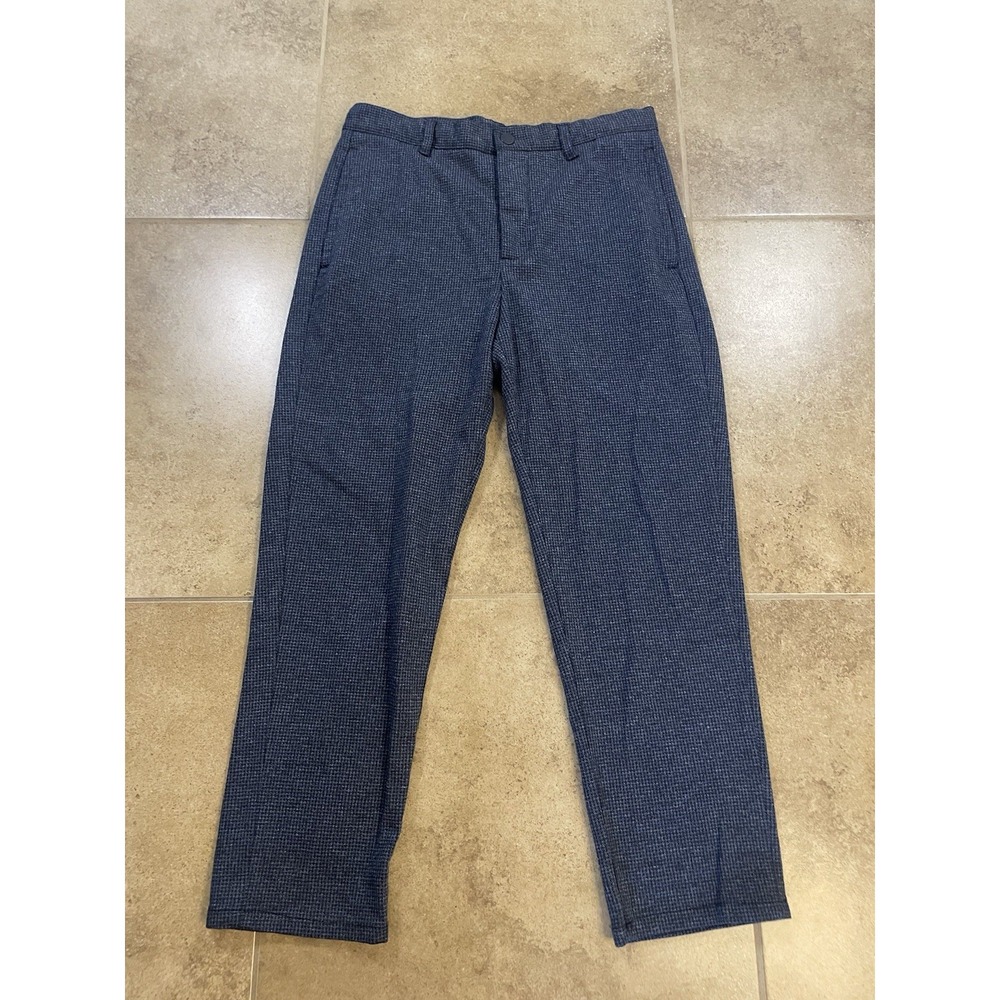 Zara Womens Sz S Navy Blue Tapered Trousers Polyester Blend Chino Pattern Pants